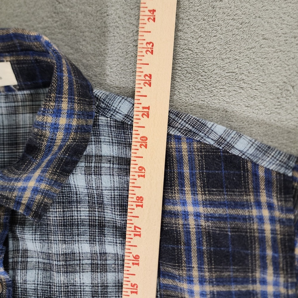Love Notes‎ Top Plaid Women's Size Large Blue Hi Low Button Down Shirt - Picture 7 of 8